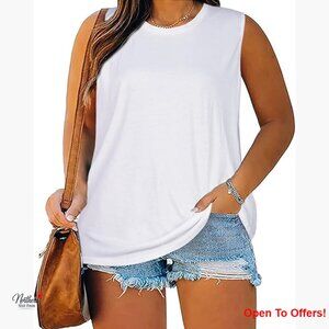 Cotton Polyester Plus Size Tank Top Crew Neck Sleeveless Loose Fit Tunic